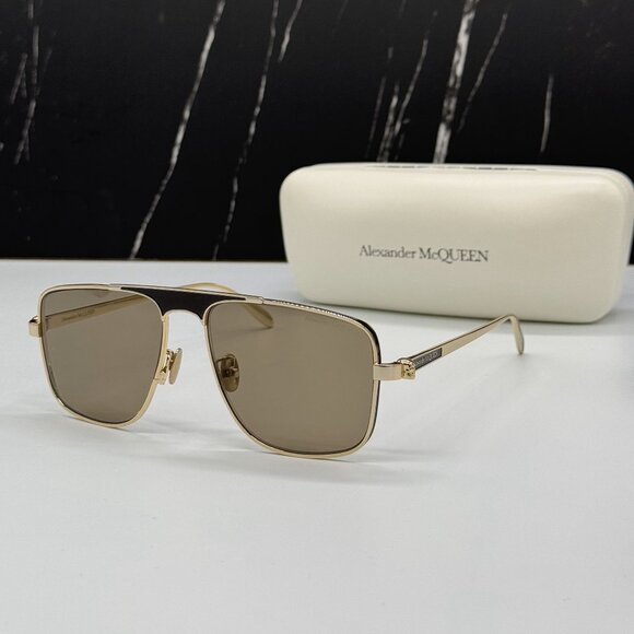 NEW ALEXANDER MCQUEEN AM0200S 002 PILOT FRAME SUNGLASSES ALEXANDER MCQUEEN - Picture 1 of 12